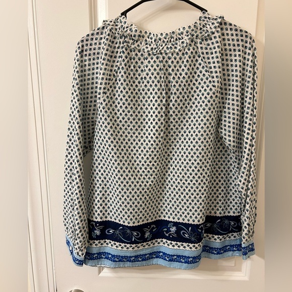 J. Crew White and Blue Ruffled 3/4 Sleeve Blouse - Picture 5 of 8